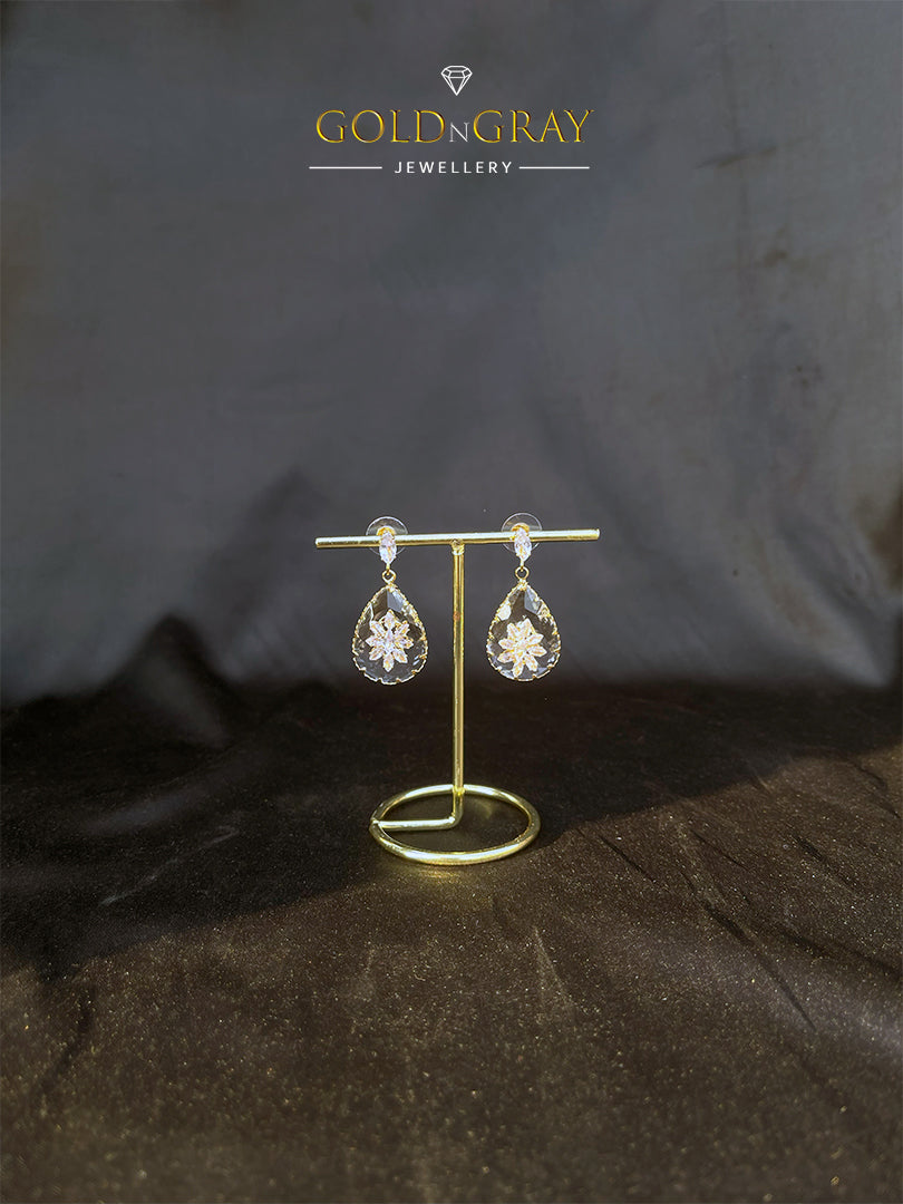 Stunning Flower Drop Earrings with Sparkling Accents by GOLDNGRAY