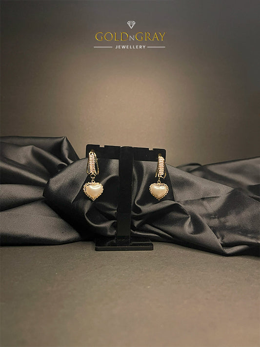 Opulent Hearts Diamond and Pearl Drop Earrings by GOLDNGRAY