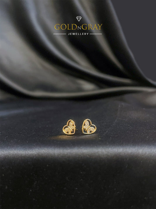 Gold-Tone Heart Stud Earrings with Artificial Diamonds – A Timeless Symbol of Love