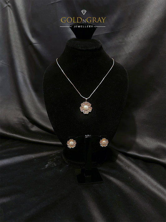 Elegant Floral Gold Pendant Set with Matching Earrings