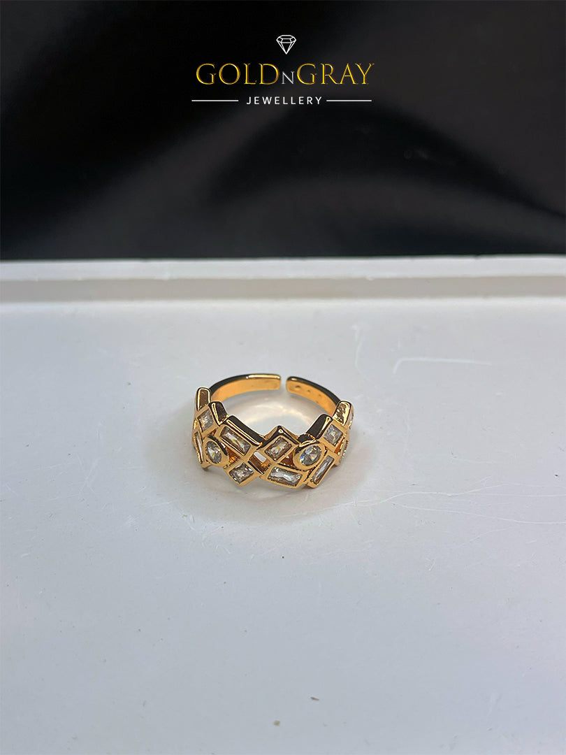 Gold/Silver Geometric Crystal Statement Ring For Women