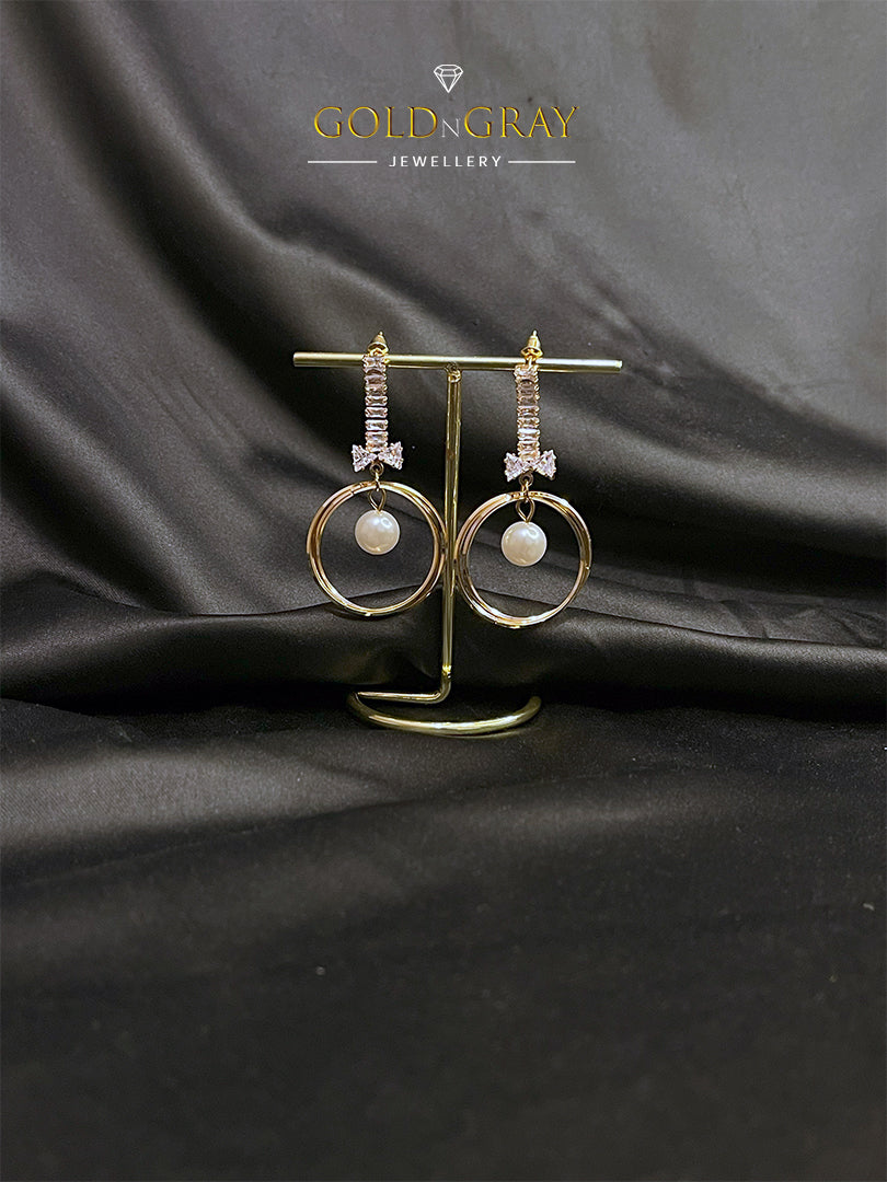 Gold/Silver-Tone Bow and Pearl Drop Earrings